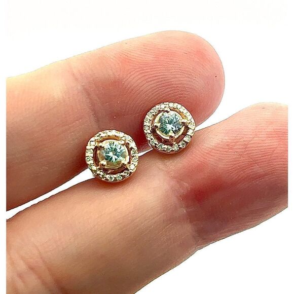 Natural White Sapphire Diamond Stud Earrings 14k Gold 0.97 TCW Certified 216092 - Picture 12 of 15